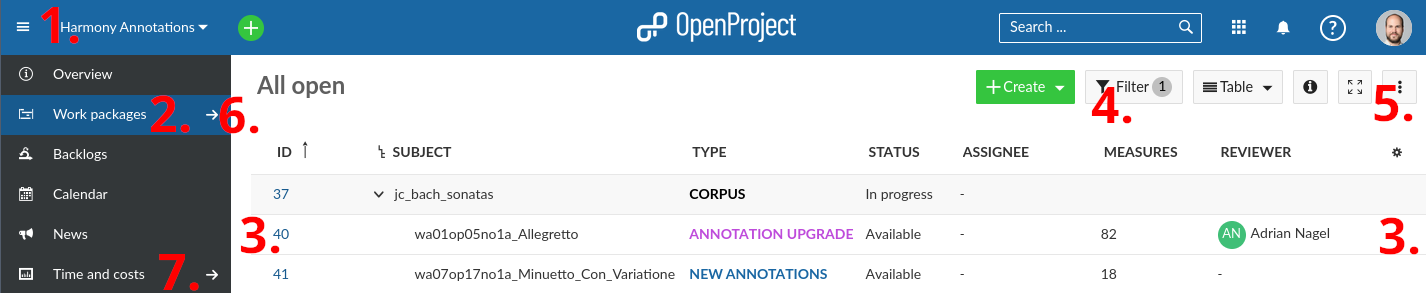 Overview over OpenProject's user interface